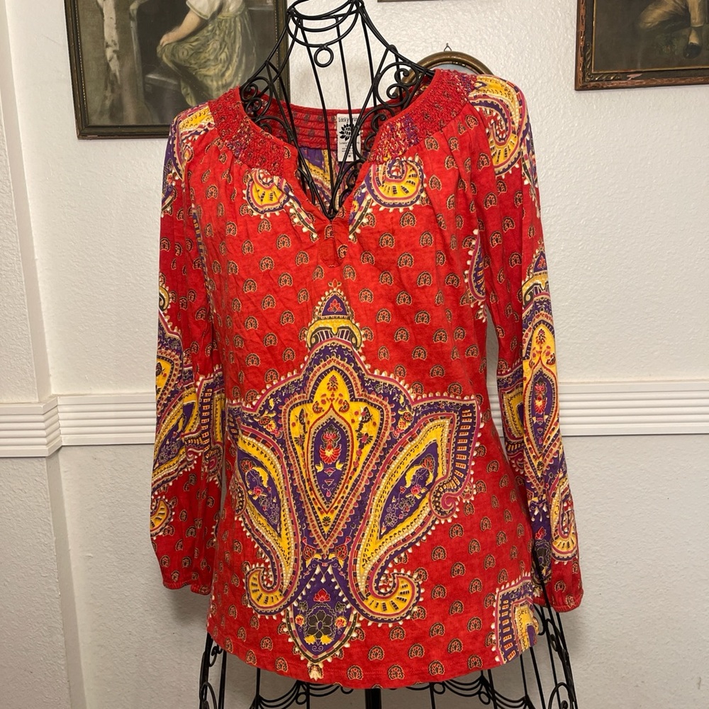 Lucky Brand Vibrant Multi Colored Long Sleeve Blouse